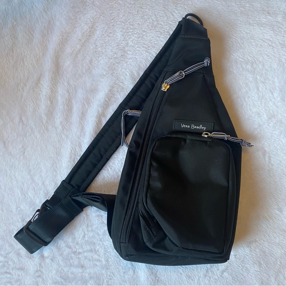 Vera Bradley Lighten Up Sling Backpack | Black & Floral | 3 Zippered Pocket NWOT